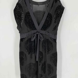 BCBGMaxazria Black Jacquard Women's V-Neck Zip Up Midi Flared Dress 12